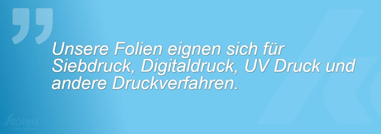 Ein Zitat, dass darauf verweist, das sich Etikettenfolien in verschiedenen Druckverfahren bedrucken lässt.